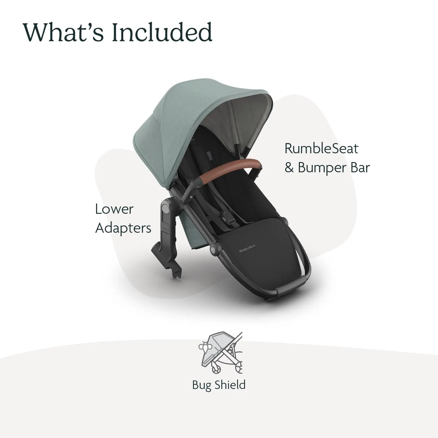 UPPAbaby RumbleSeat V3 Second Lower Seat - Compatible with Vista V2 and Vista V3 - All-Weather Seat   Magnetic Buckle – Adapters Included - Kenzi (Mystic Aqua/Carbon Frame/Saddle Leather)