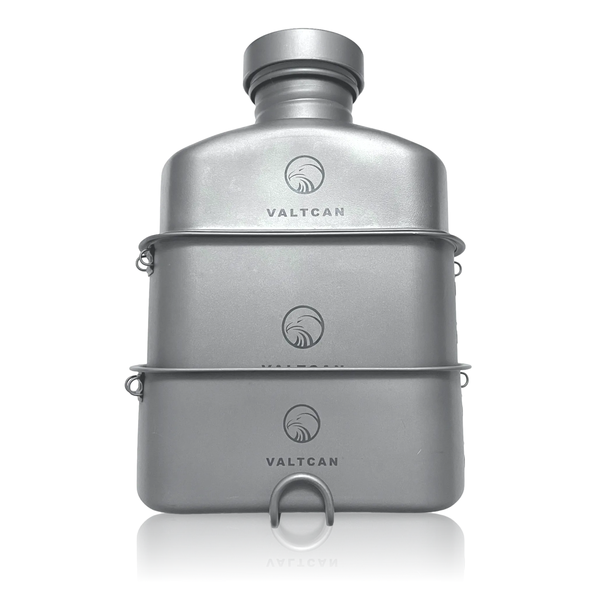 Valtcan Titanium EndurePro Canteen with Mess kit Water Bottle Set Hydrate for Survival 1.1L, 750ml, 400ml Lunchbox cup with lid and Carrying Case 350g