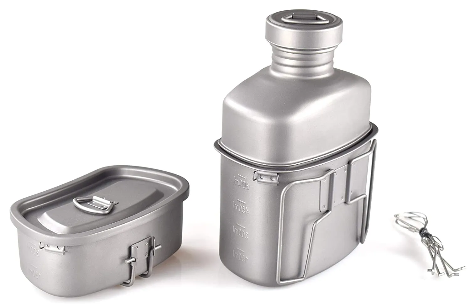 Valtcan Titanium EndurePro Canteen with Mess kit Water Bottle Set Hydrate for Survival 1.1L, 750ml, 400ml Lunchbox cup with lid and Carrying Case 350g
