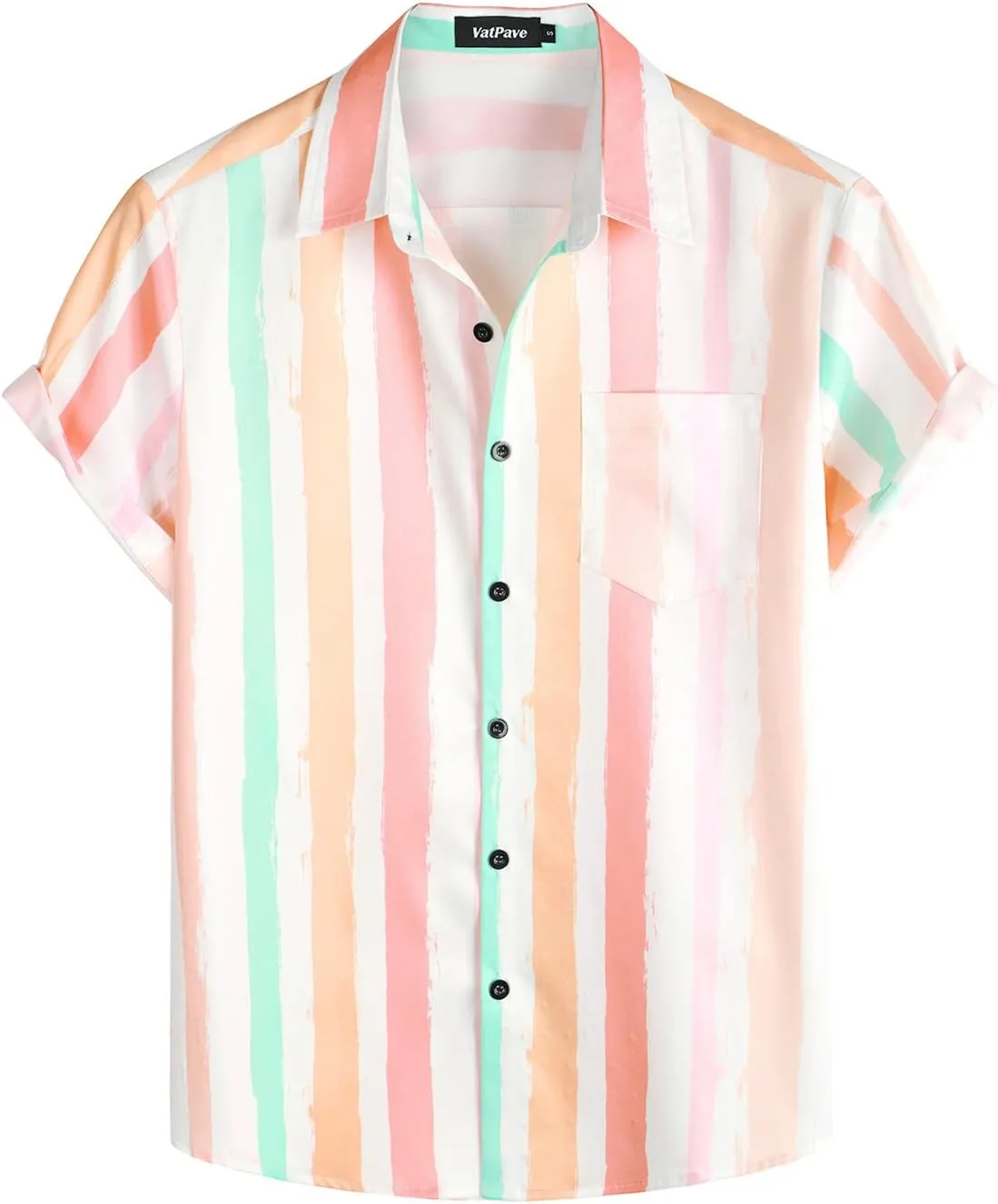 VATPAVE Mens Striped Summer Shirts Casual Button Down Short Sleeve Beach Stylish Untucked Hawaiian Shirts