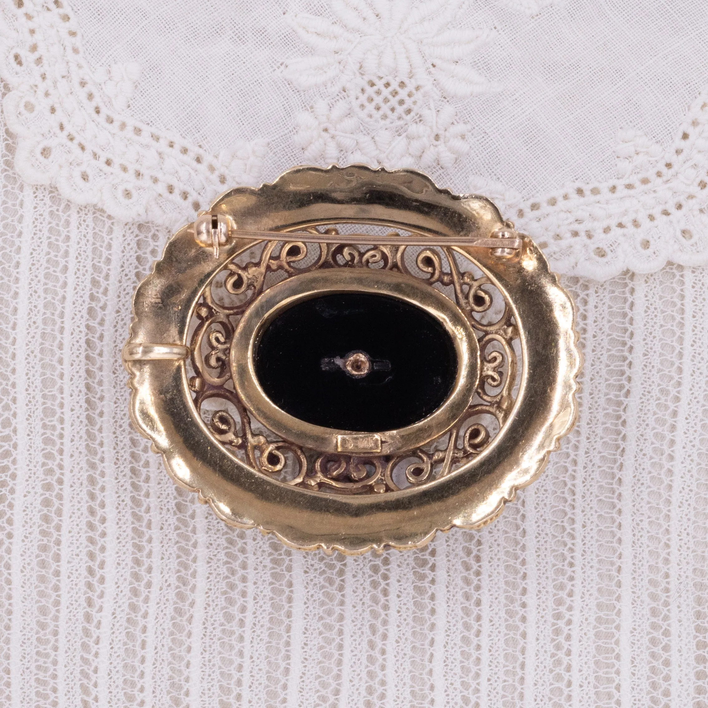 Victorian Revival Opal & Onyx Pin Pendant c1930