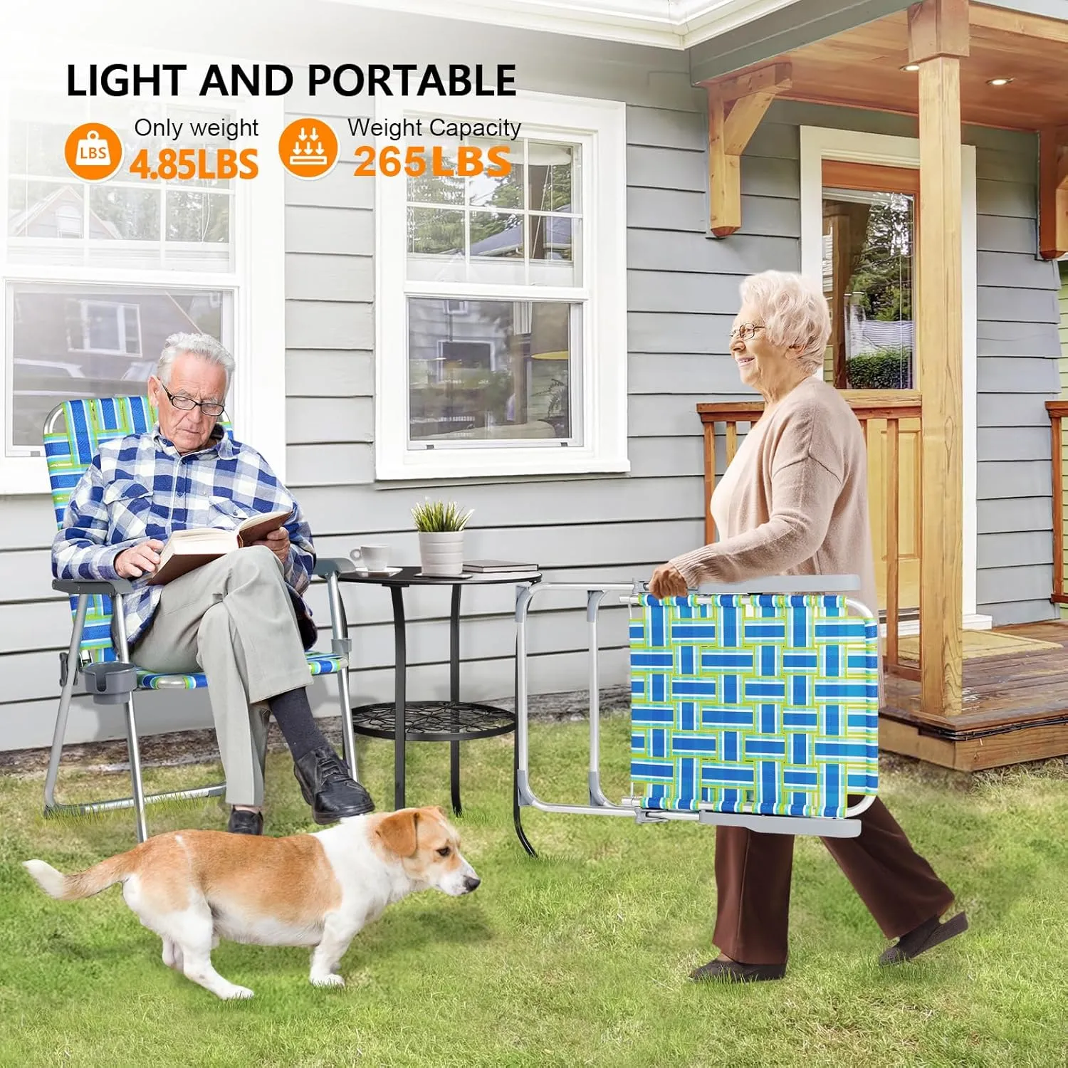 VINGLI Aluminum Patio Lawn Chairs Folding 1 Pack with Detachable Cup Holder, Webbed Beach Chair Folding Chair Outdoor Portable Camping Chair for Yard, Garden …