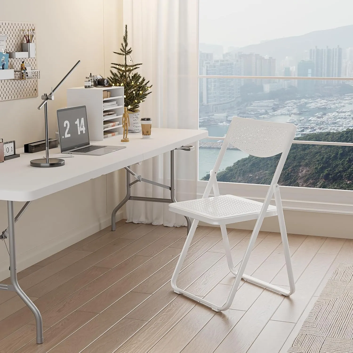 VINGLI Plastic Folding Chairs, Comfortable Foldable Chair with Breathable Mesh Seat and Sturdy Metal Frame 350lbs Capacity for Indoor and Outdoor Use, Party, Event, Office, Dining, White, 4 Pack