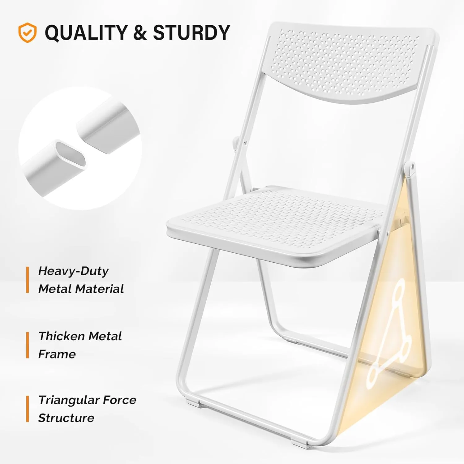 VINGLI Plastic Folding Chairs, Comfortable Foldable Chair with Breathable Mesh Seat and Sturdy Metal Frame 350lbs Capacity for Indoor and Outdoor Use, Party, Event, Office, Dining, White, 4 Pack