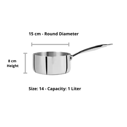 VINOD Doniv Titanium Triply Stainless Steel Milk Pan 14 cms, Capacity 1.00 Liter