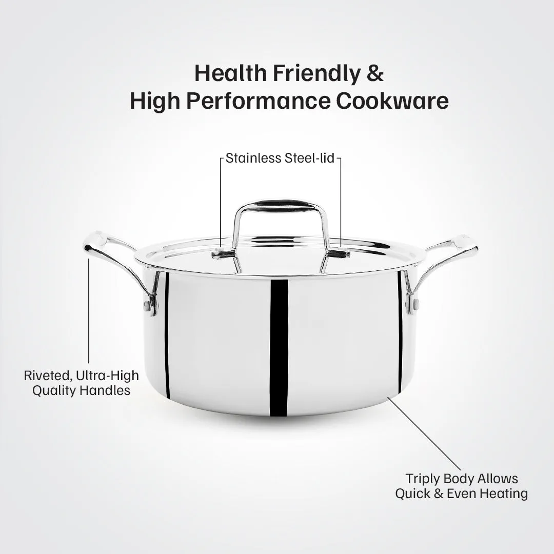 VINOD Doniv Titanium Triply Stainless Steel Sauce Pot with Cover 24 cms, Capacity 5.00 Liter