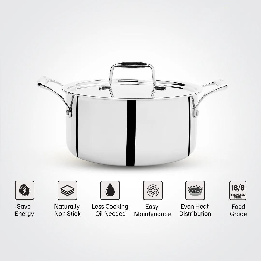VINOD Doniv Titanium Triply Stainless Steel Sauce Pot with Cover 24 cms, Capacity 5.00 Liter