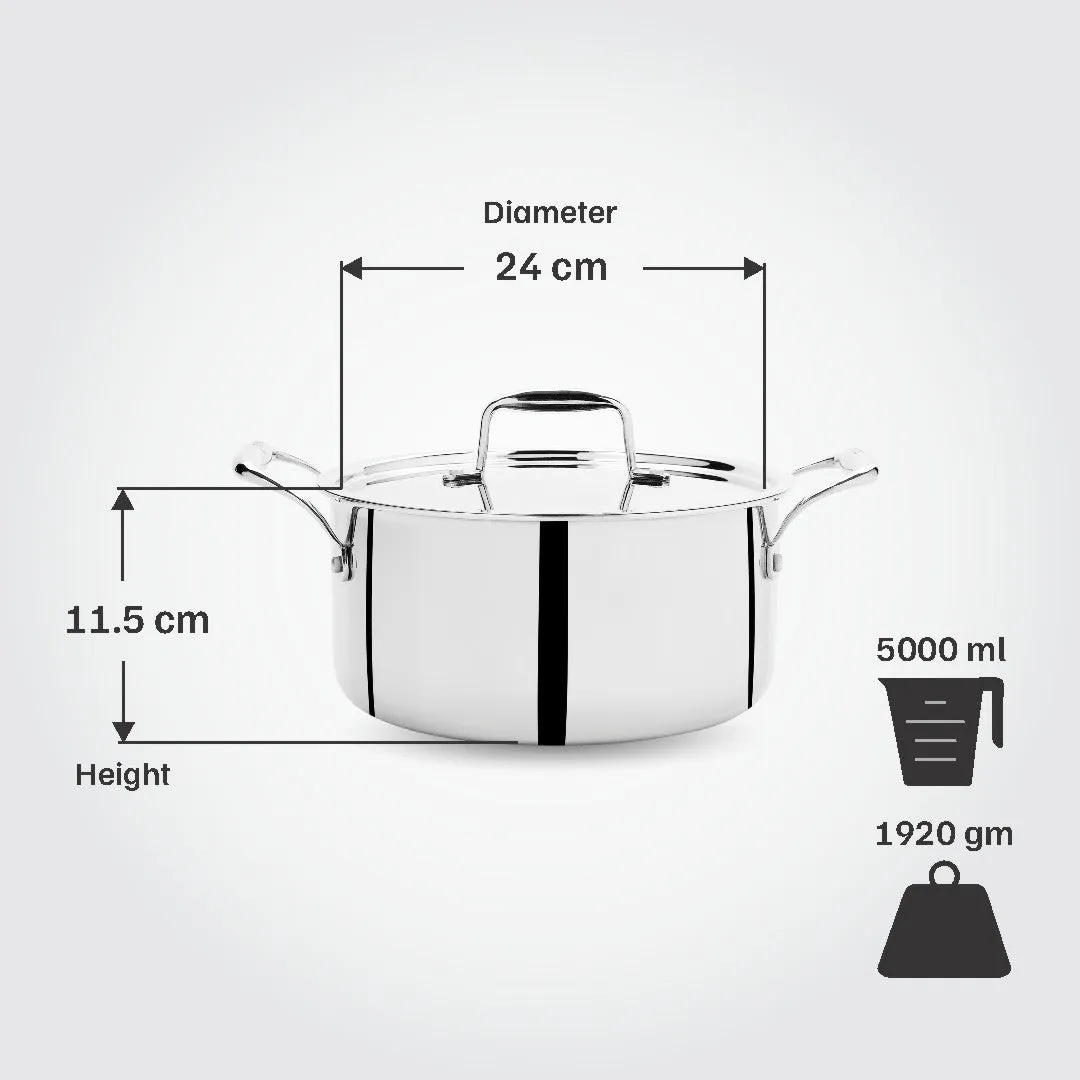 VINOD Doniv Titanium Triply Stainless Steel Sauce Pot with Cover 24 cms, Capacity 5.00 Liter