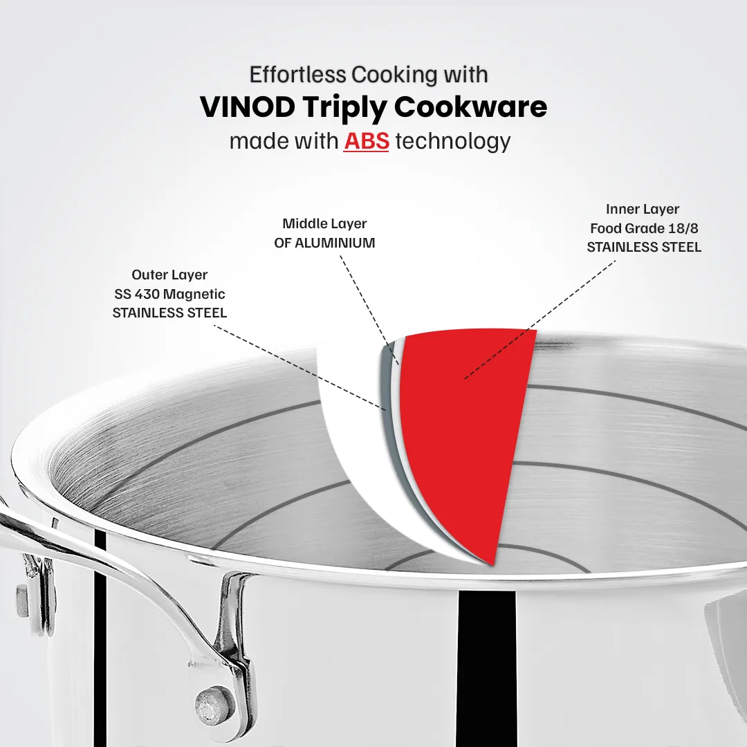 VINOD Doniv Titanium Triply Stainless Steel Sauce Pot with Cover 24 cms, Capacity 5.00 Liter