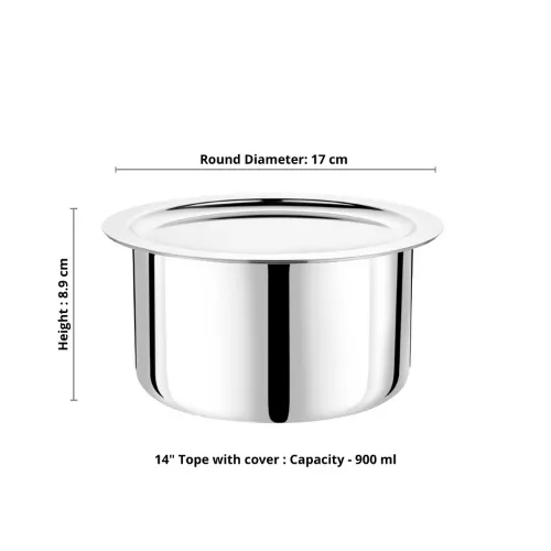 VINOD Doniv Titanium Triply Stainless Steel Tope with Cover 14 cms, 900 ml Capacity, Induction Friendly