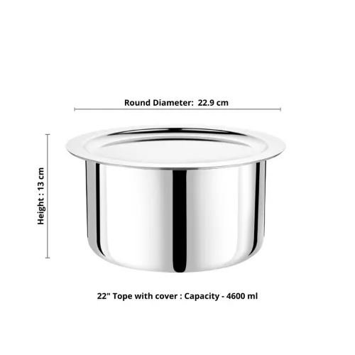 VINOD Doniv Titanium Triply Stainless Steel Tope with Cover 22 cms, 4600 ml Capacity, Induction Friendly