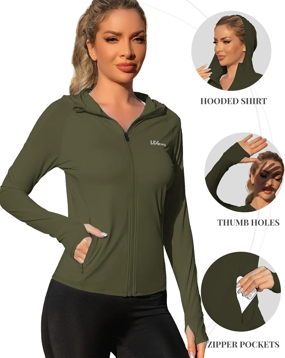 We1Fit Women's UPF 50  Lightweight Sun Protection Hoodie Jacket Long Sleeve Hiking Outdoor Shirts with Pockets
