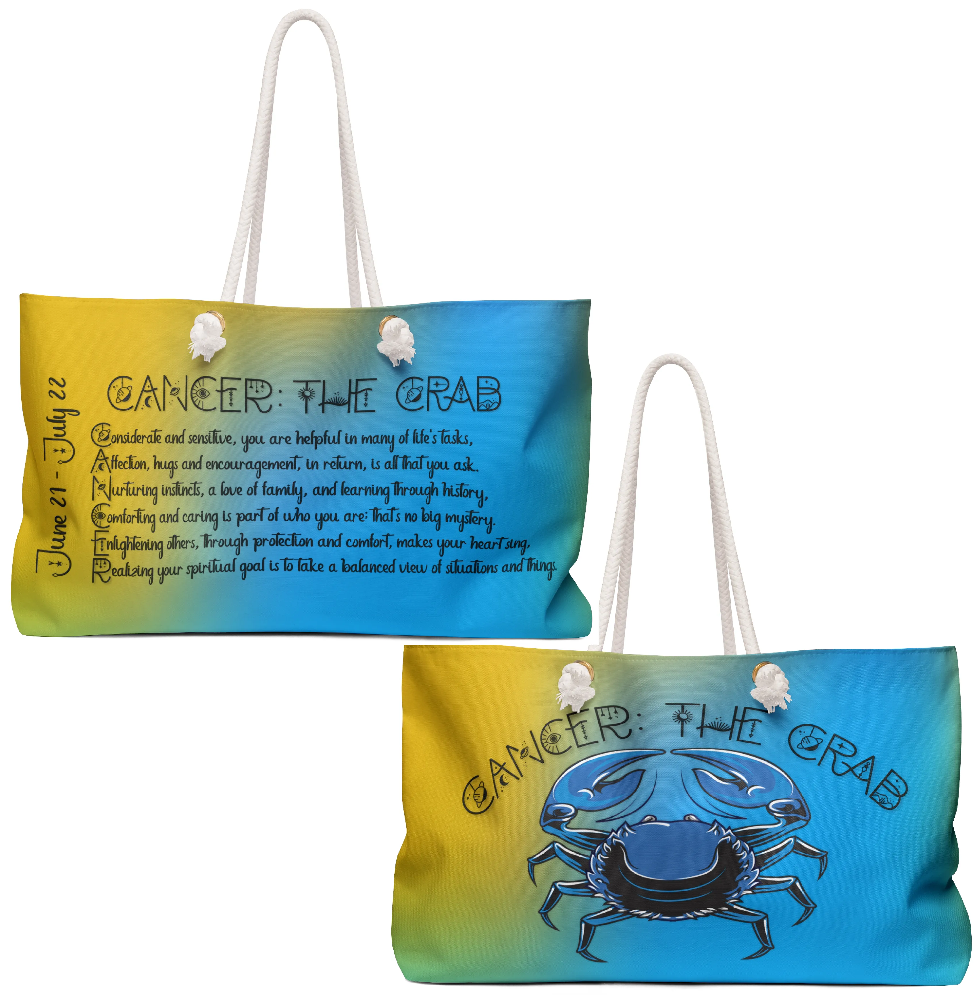 Weekender Bag with Acrostic Poem Spelling out "Cancer"