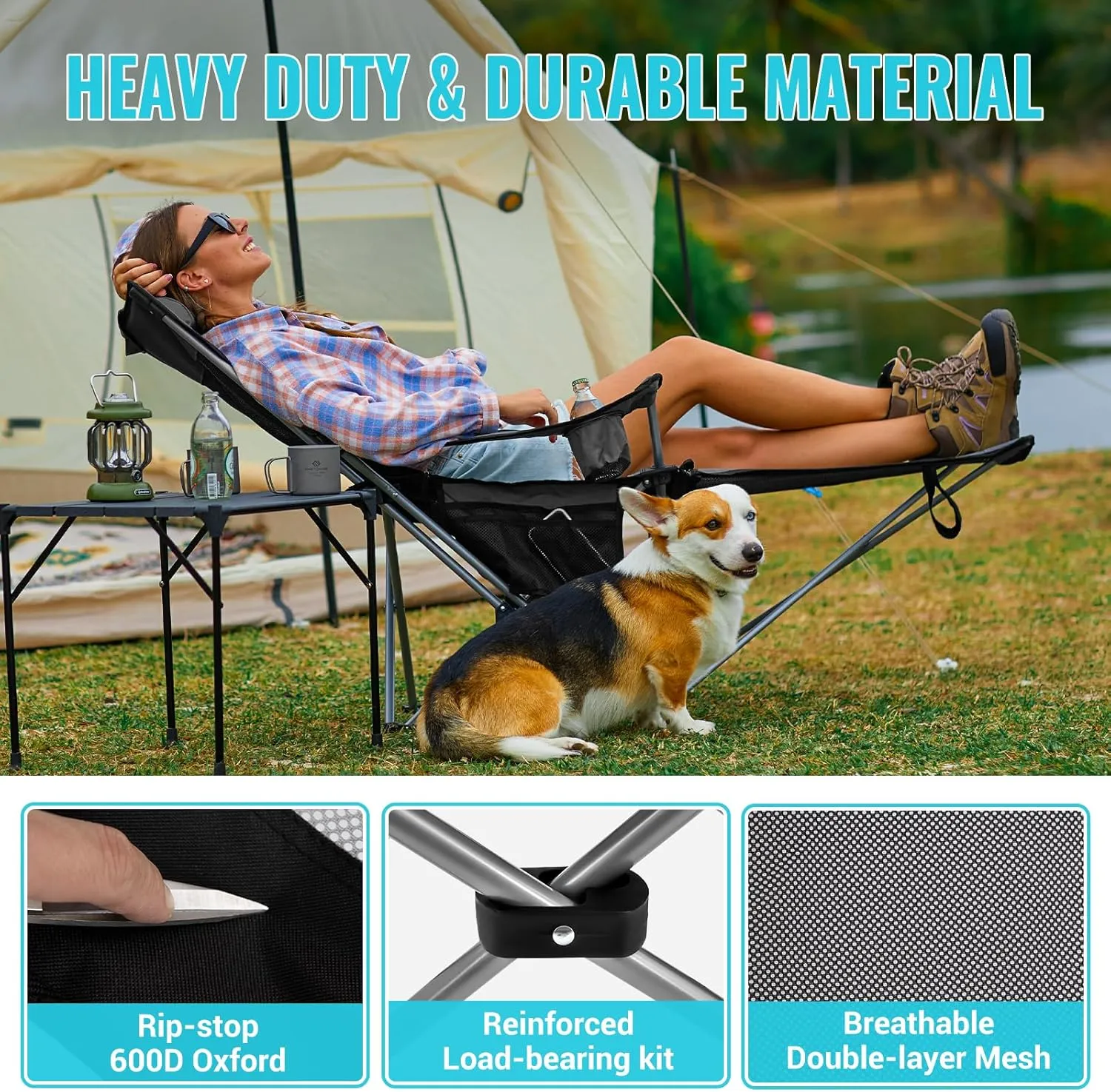 #WEJOY 2-in-1 Reclining Camping Chair with Footrest for Adults Folding Lounge Chair with Adjustable Backrest Lightweight Camping Chairs Heavy Duty Camp Chairs for Outdoor