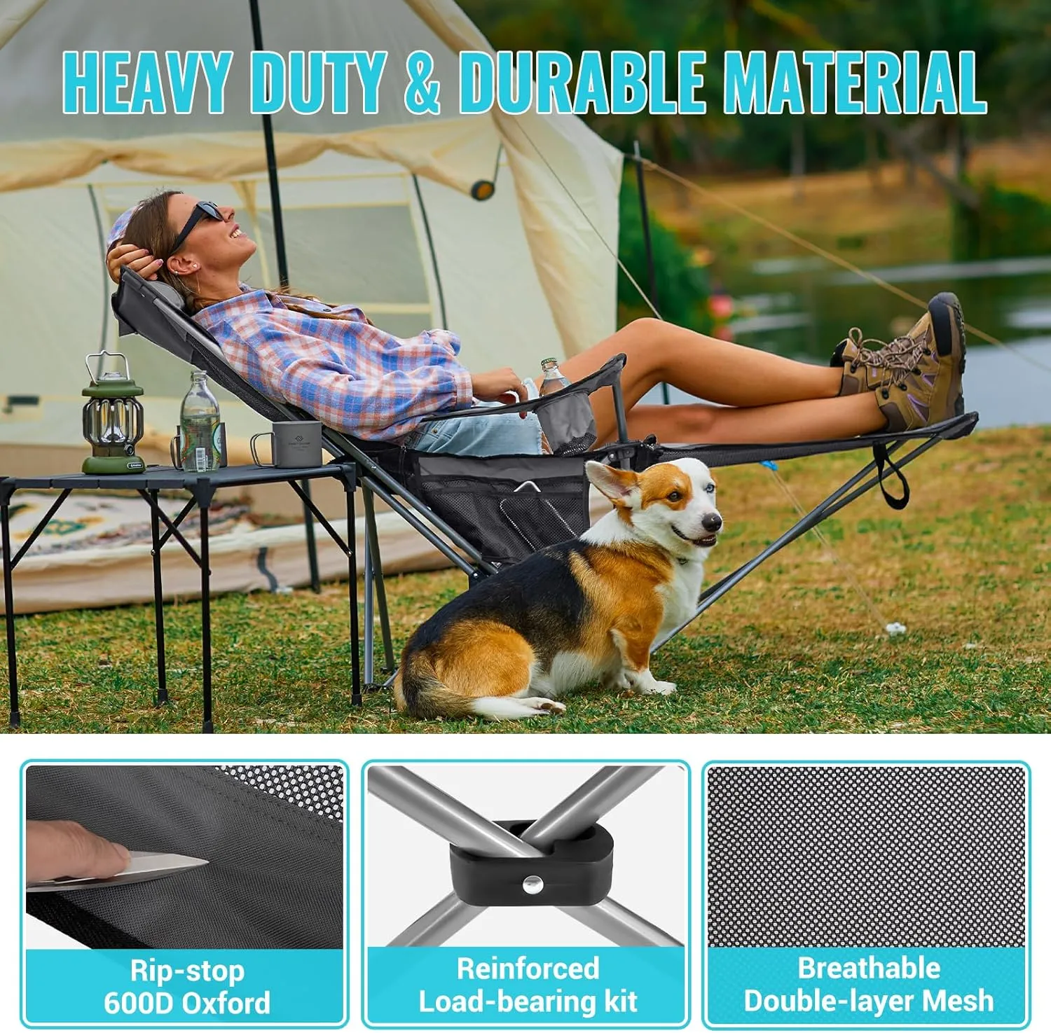 #WEJOY 2-in-1 Reclining Camping Chair with Footrest for Adults Folding Lounge Chair with Adjustable Backrest Lightweight Camping Chairs Heavy Duty Camp Chairs for Outdoor
