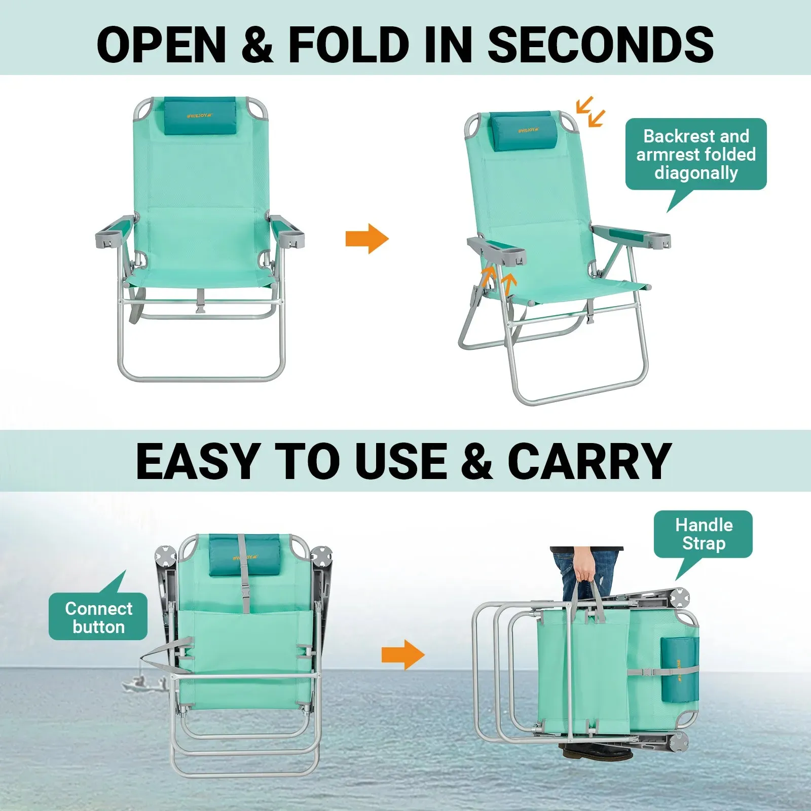 WEJOY Adjustable Beach Chair H