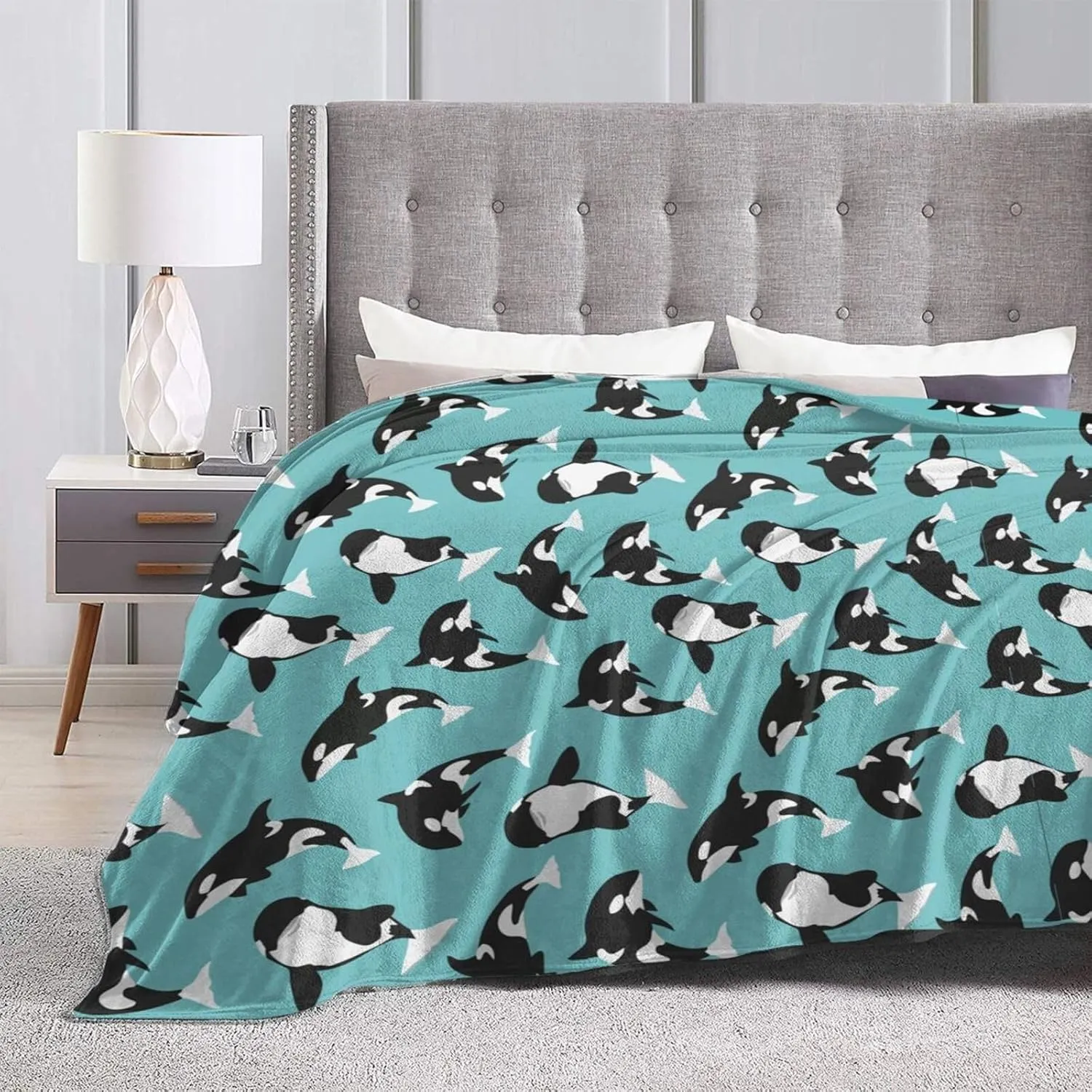 Whale Orca Soft Cozy Luxury Bed Blanket Microfiber Fleece Blanket All Season Lightweight Throw for The Bed… (M)