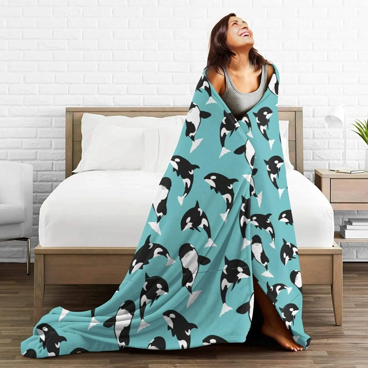 Whale Orca Soft Cozy Luxury Bed Blanket Microfiber Fleece Blanket All Season Lightweight Throw for The Bed… (M)