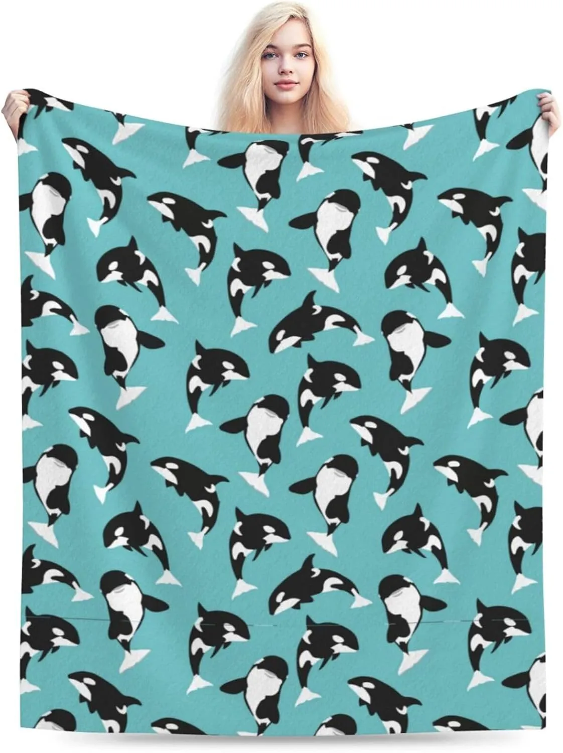 Whale Orca Soft Cozy Luxury Bed Blanket Microfiber Fleece Blanket All Season Lightweight Throw for The Bed… (M)