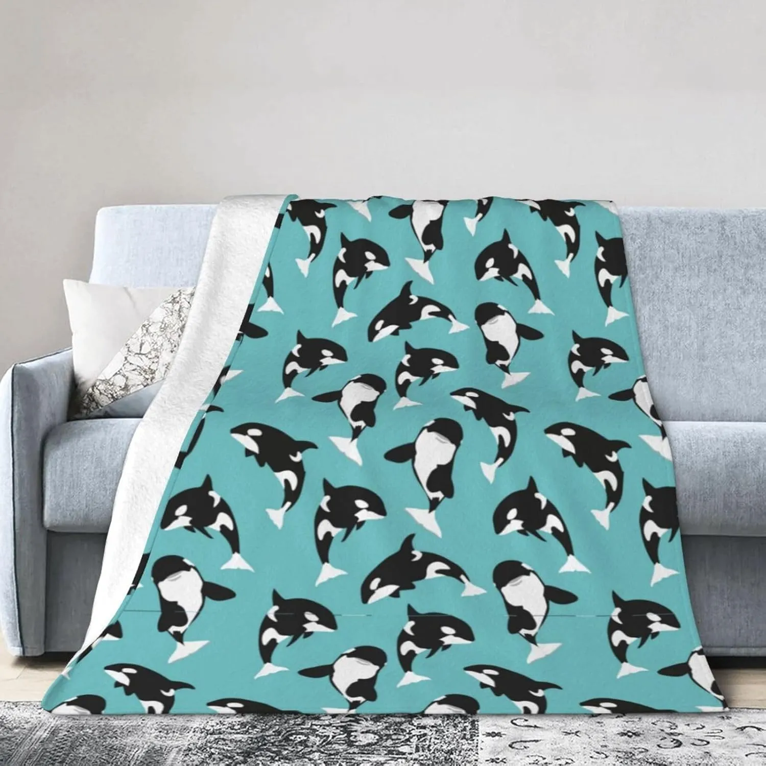 Whale Orca Soft Cozy Luxury Bed Blanket Microfiber Fleece Blanket All Season Lightweight Throw for The Bed… (M)