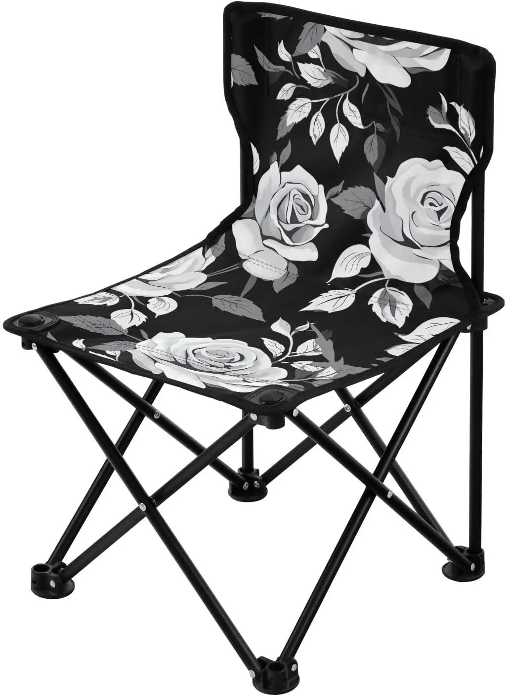 White Rose Black Folding Portable Camping Chairs for Men and Women Lightweight Travel Chairs Ergonomically Designed Camping Essentials for Cooking Picnic Camp Travel