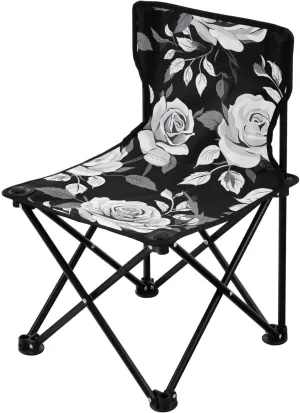 White Rose Black Folding Portable Camping Chairs for Men and Women Lightweight Travel Chairs Ergonomically Designed Camping Essentials for Cooking Picnic Camp Travel