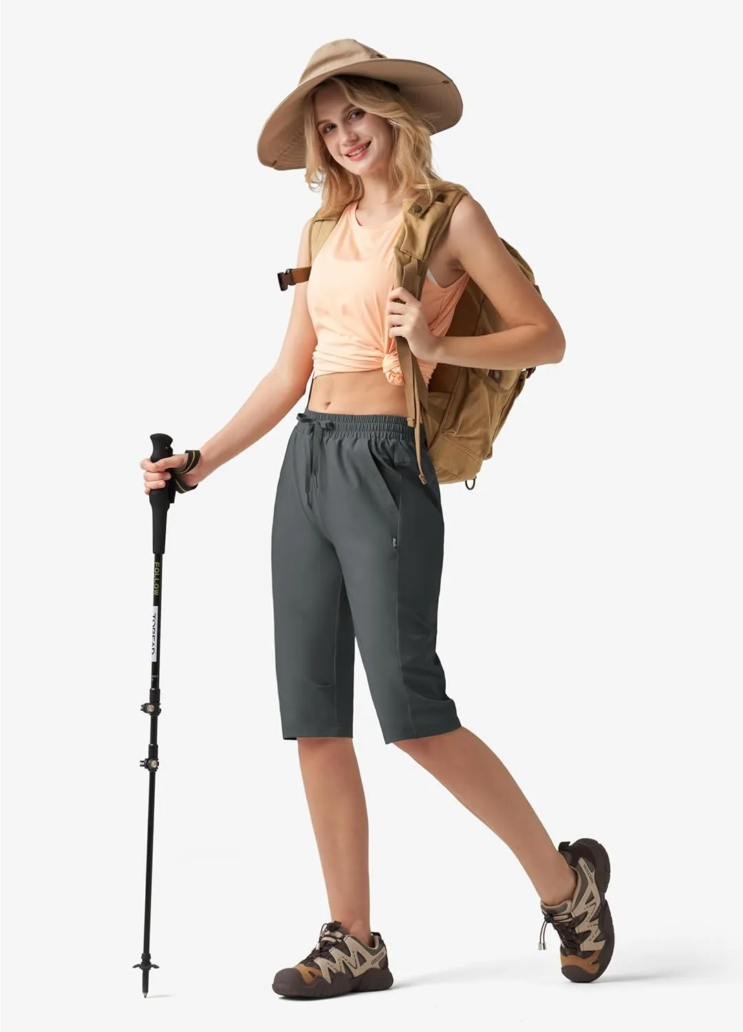 Willit Womens 15" Long Shorts Below Knee Length Capri Hiking Cargo Lightweight Quick Dry Water Resistant Zipper Pocket