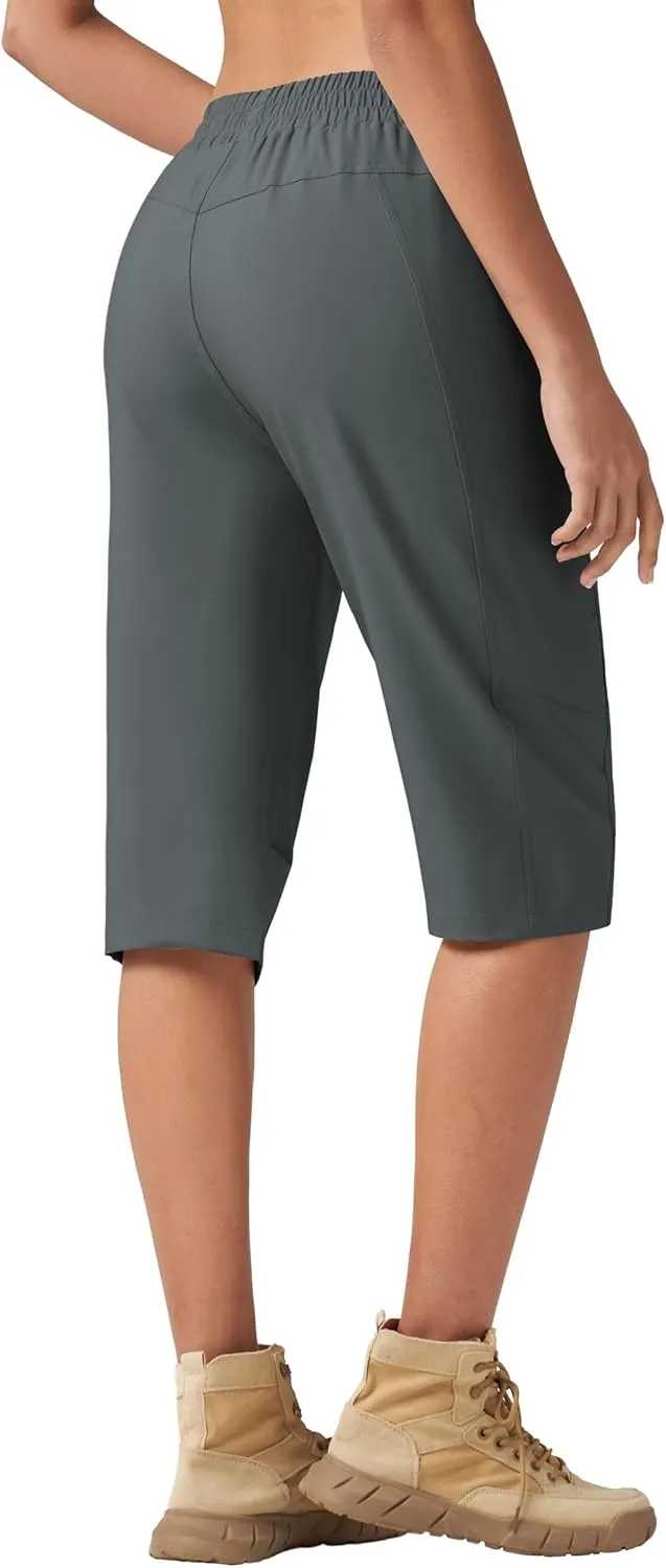 Willit Womens 15" Long Shorts Below Knee Length Capri Hiking Cargo Lightweight Quick Dry Water Resistant Zipper Pocket