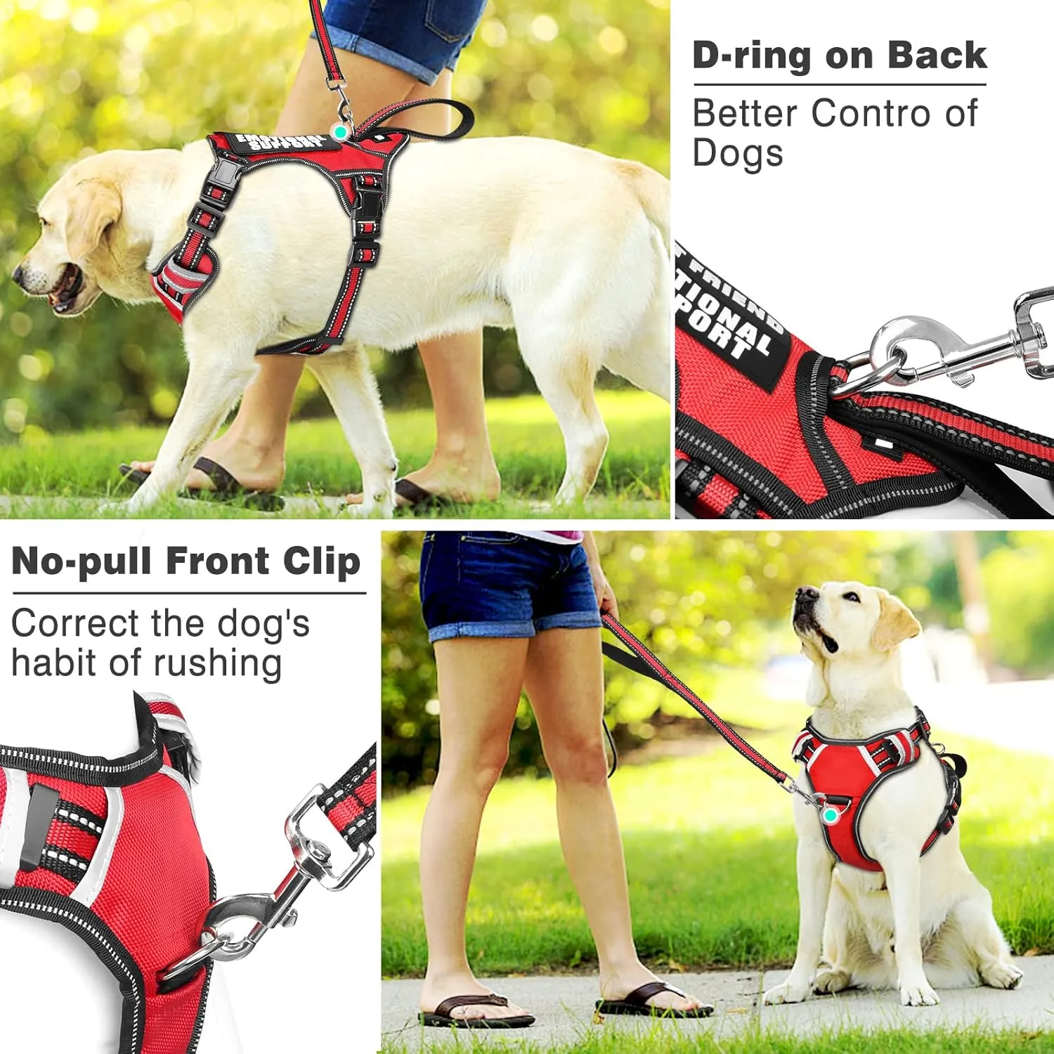 WINSEE Service Dog Vest No Pull Dog Harness with 7 Dog Patches, Reflective Pet Harness with Durable Soft Padded Handle for Small, Medium, Large, and Extra-Large Dogs (Large, Red)