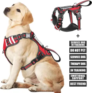 WINSEE Service Dog Vest No Pull Dog Harness with 7 Dog Patches, Reflective Pet Harness with Durable Soft Padded Handle for Small, Medium, Large, and Extra-Large Dogs (Large, Red)