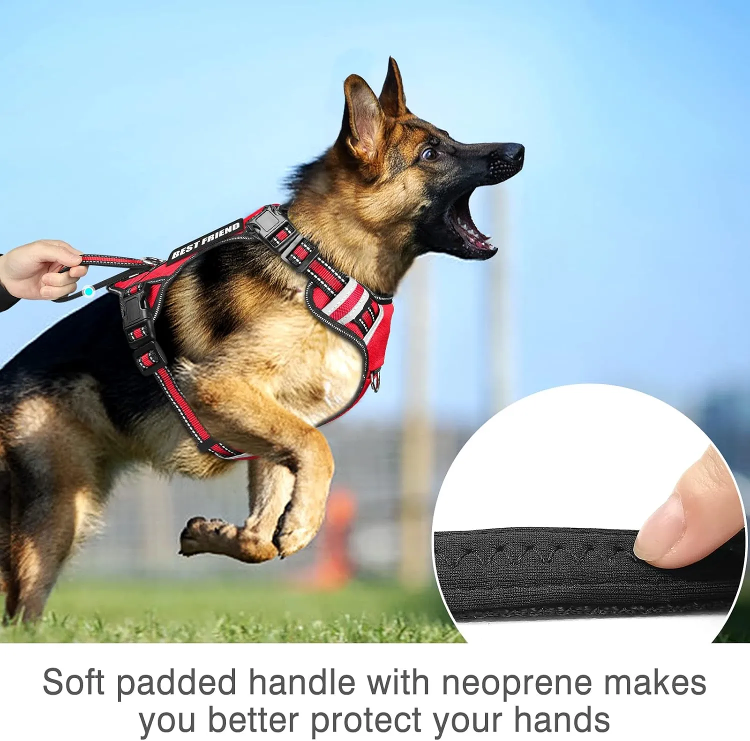 WINSEE Service Dog Vest No Pull Dog Harness with 7 Dog Patches, Reflective Pet Harness with Durable Soft Padded Handle for Small, Medium, Large, and Extra-Large Dogs (Large, Red)