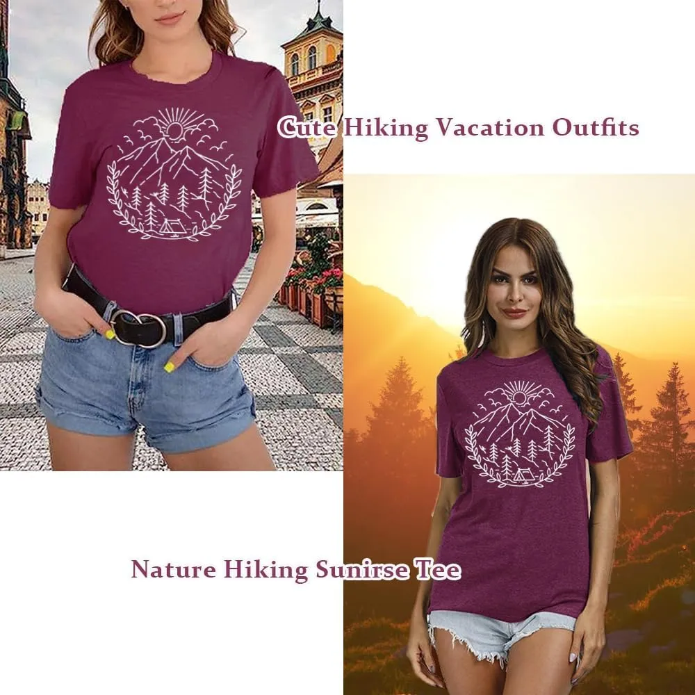 Women Hiking Camping Outdoor Tank Top Summer Mountain Nature Funny Graphic Print Round Neck Workout Athletic Sleeveless Tops