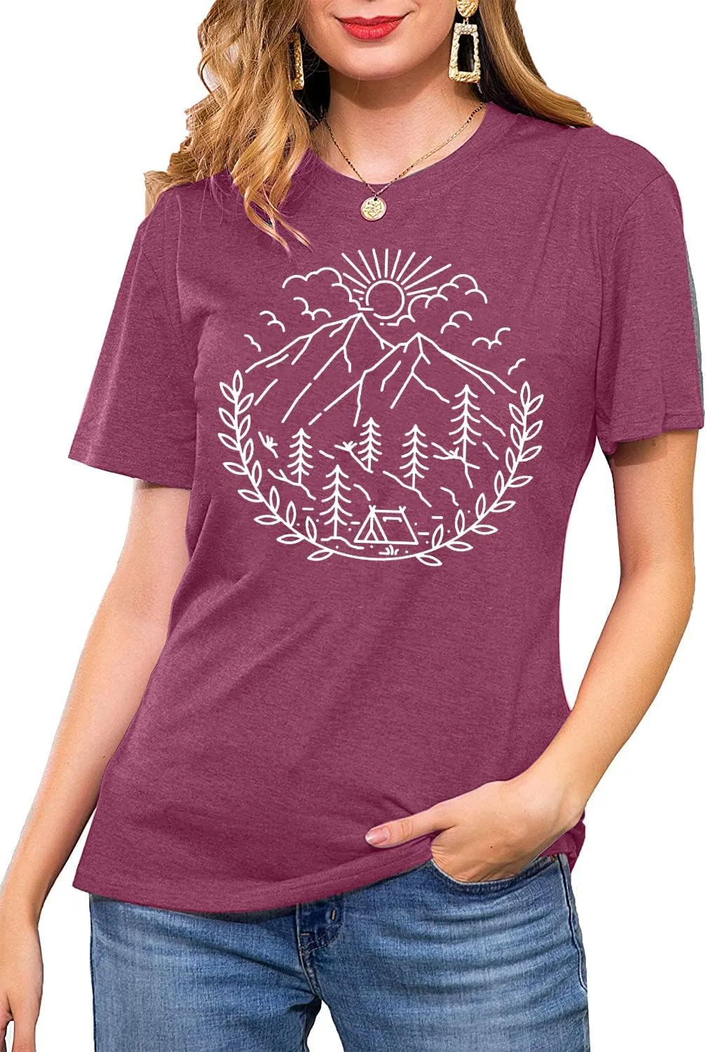 Women Hiking Camping Outdoor Tank Top Summer Mountain Nature Funny Graphic Print Round Neck Workout Athletic Sleeveless Tops