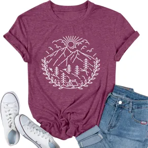 Women Hiking Camping Outdoor Tank Top Summer Mountain Nature Funny Graphic Print Round Neck Workout Athletic Sleeveless Tops