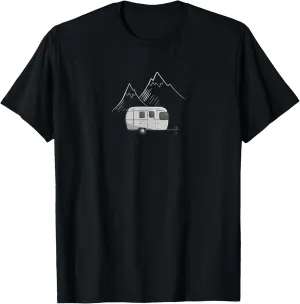 Women's Airstream Camping Trailer & Mountains T-Shirt, Black, Small