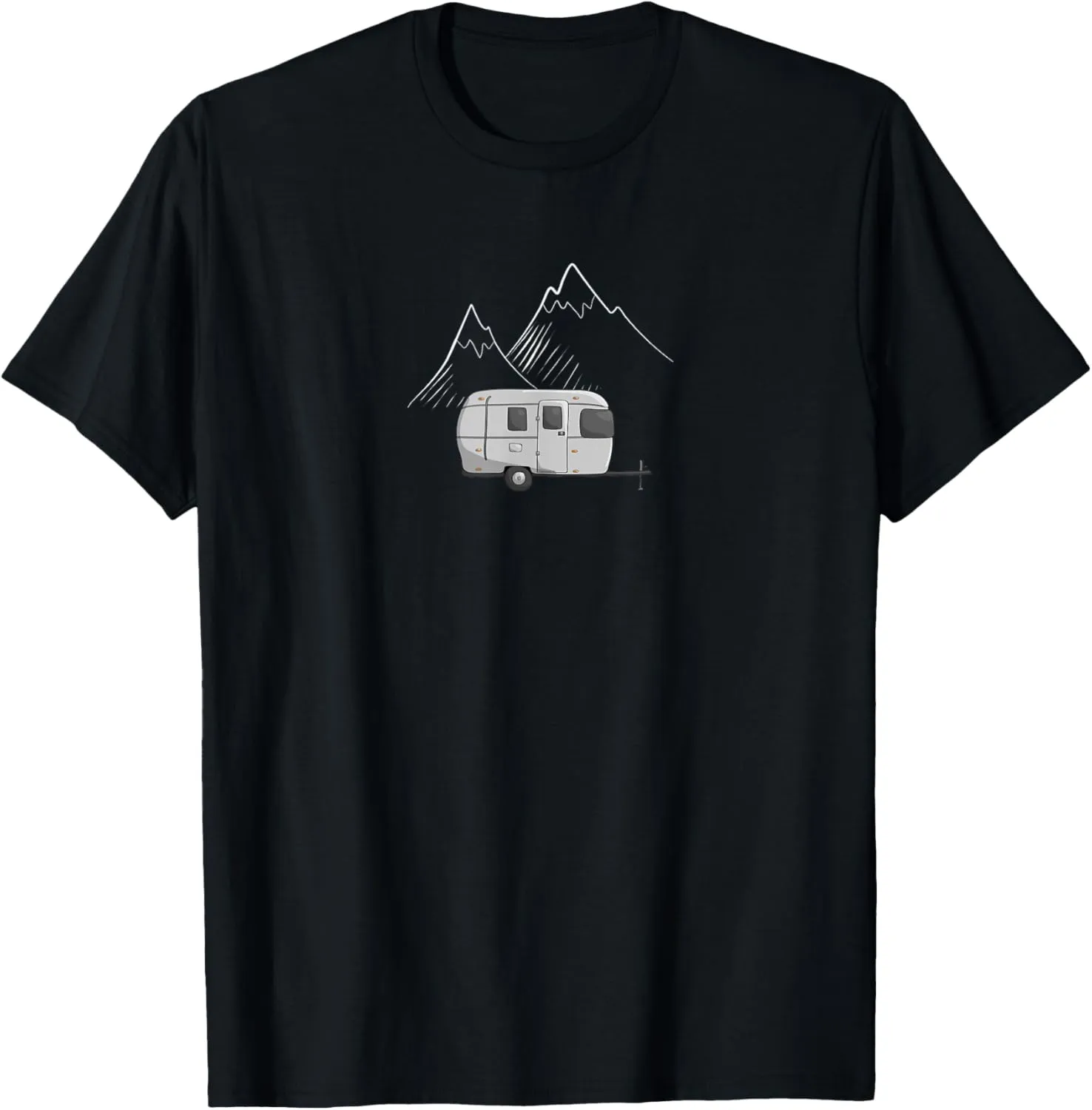 Women's Airstream Camping Trailer & Mountains T-Shirt, Black, Small