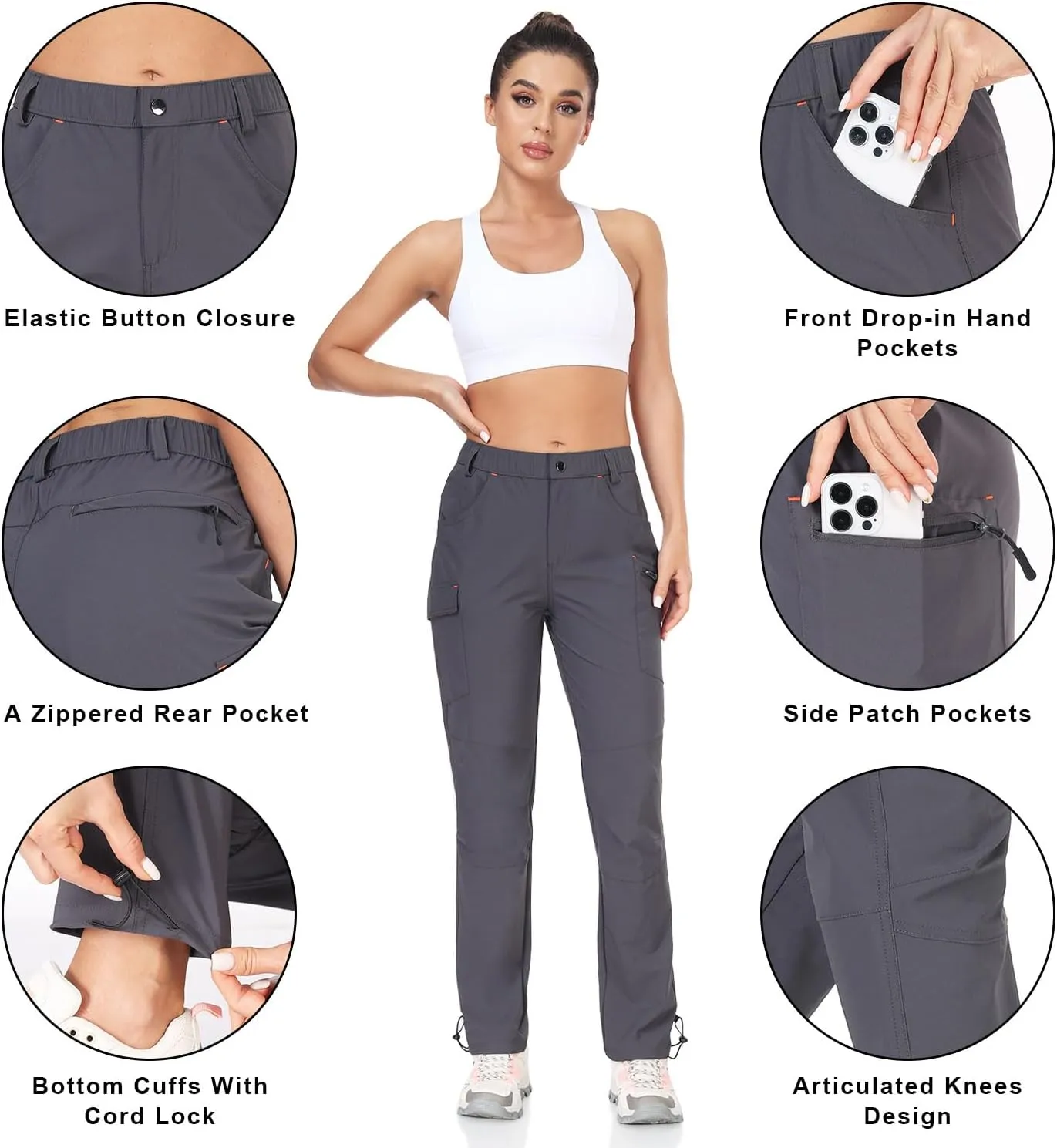 Women's Cargo Capris Hiking Pants Lightweight Waterproof Travel Outfits Camping Clothes Casual Summer Pockets