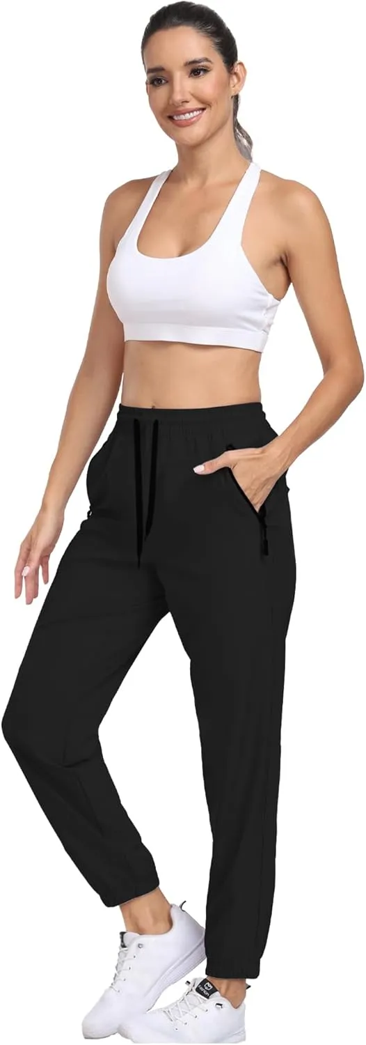 Women's Cargo Hiking Pants Lightweight Water-Resistant UPF 50  Quick Dry Elastic Waist Joggers with Zipper Pockets
