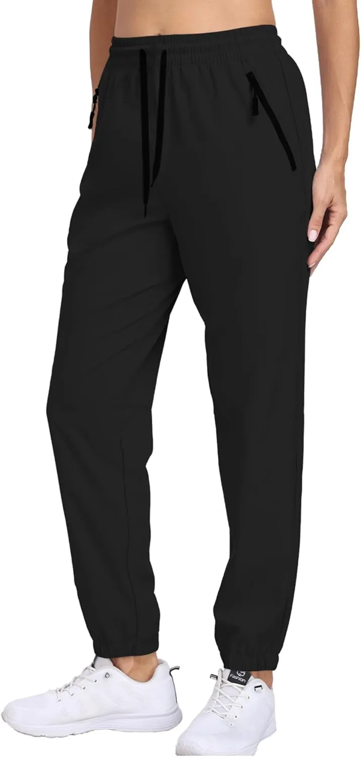 Women's Cargo Hiking Pants Lightweight Water-Resistant UPF 50  Quick Dry Elastic Waist Joggers with Zipper Pockets