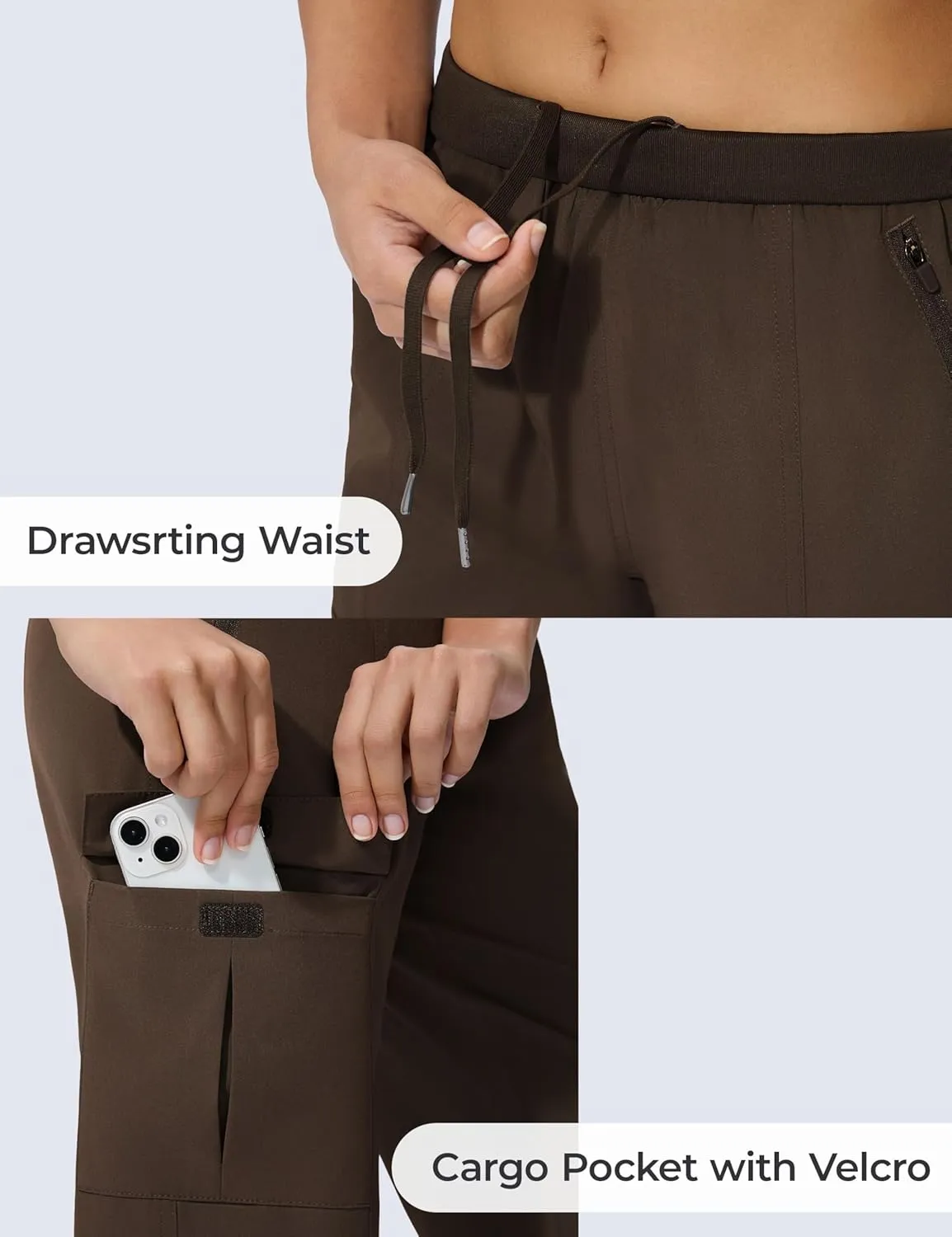 Women's Cargo Joggers Lightweight Hiking Jogger Pants Zipper Pockets Travel Athletic UPF 50 