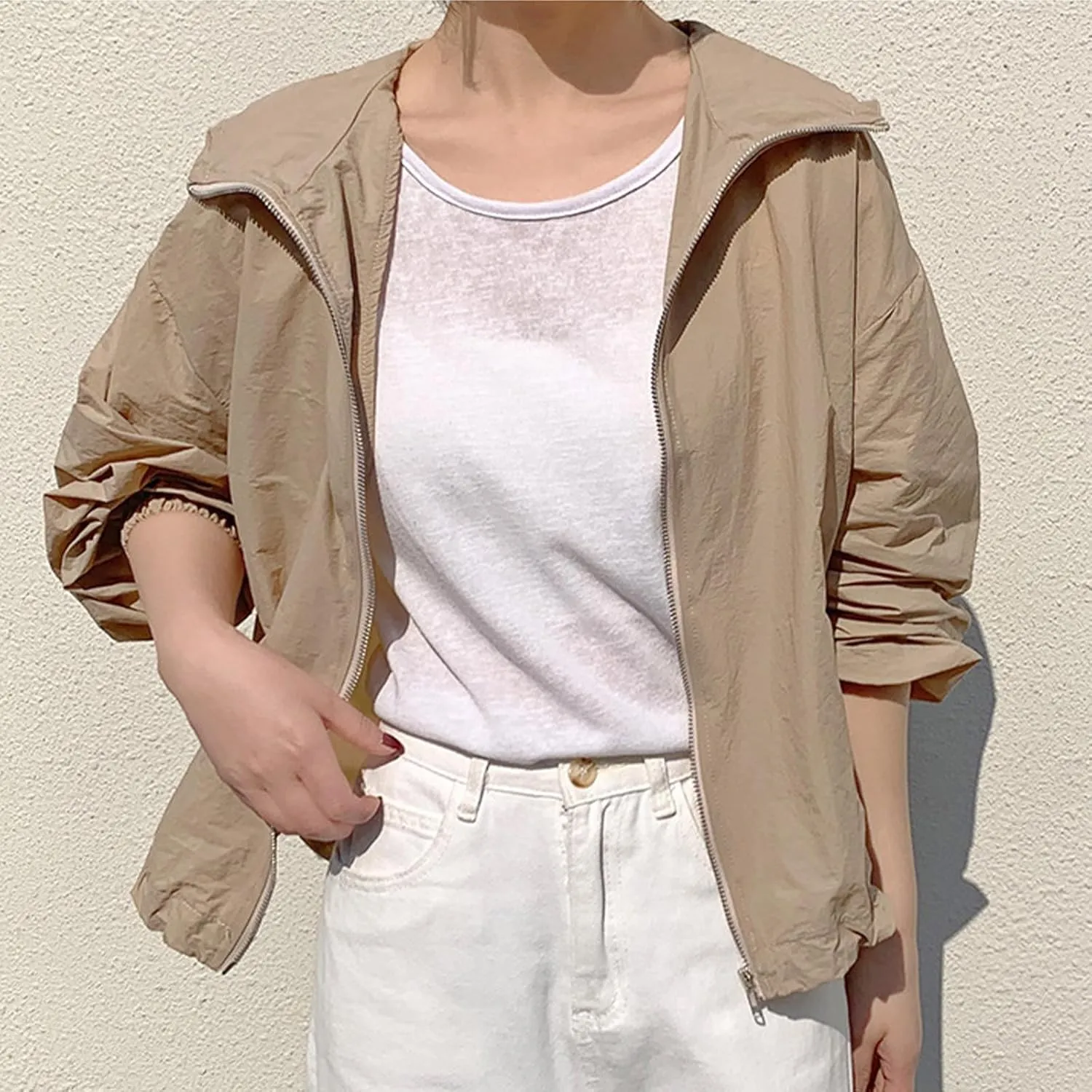 Women's Lightweight Sun Protection Jacket Hooded Long Sleeve UV Shirt Comforable for Yoga Running Hiking Fishing