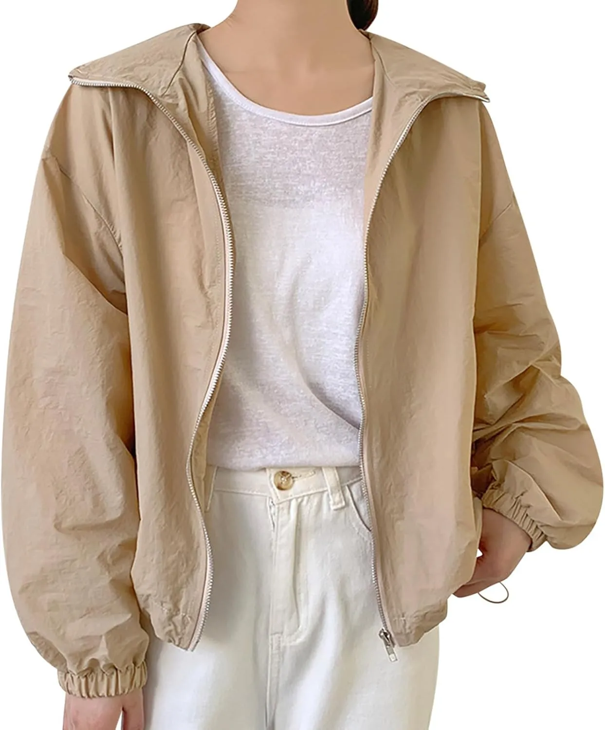 Women's Lightweight Sun Protection Jacket Hooded Long Sleeve UV Shirt Comforable for Yoga Running Hiking Fishing
