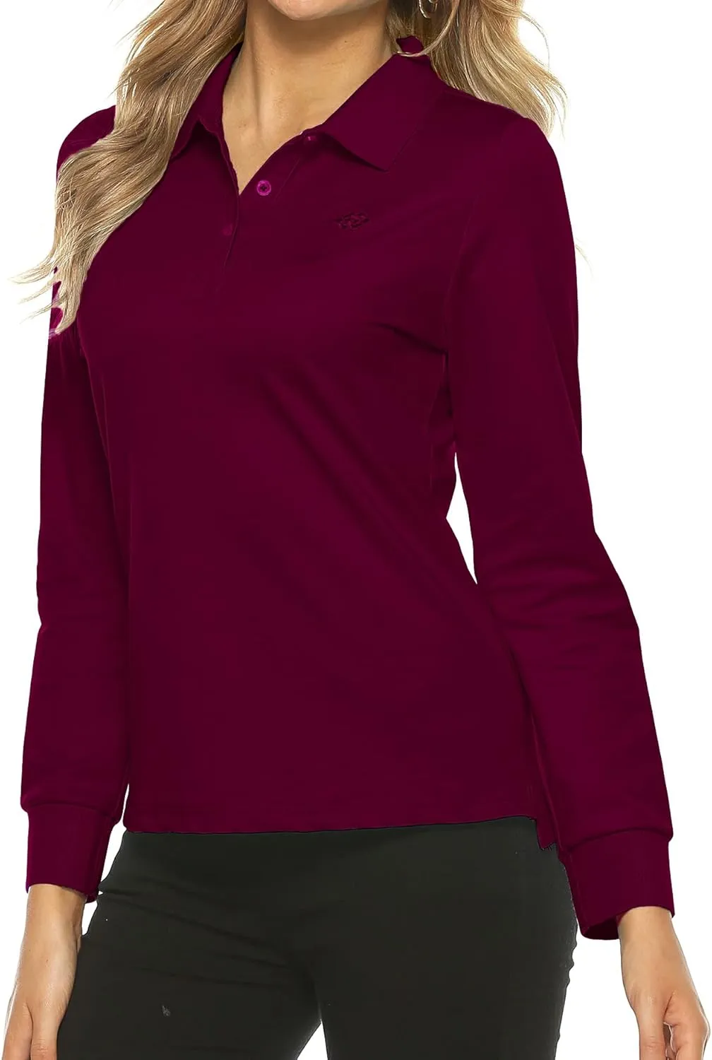 Women's Long Sleeve Golf Polo Shirts Lightweight Quick Dry Moisture Wicking Athletic Tennis Sports Tops 3-Button