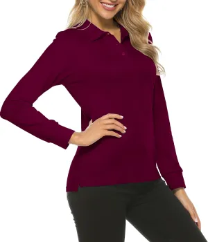 Women's Long Sleeve Golf Polo Shirts Lightweight Quick Dry Moisture Wicking Athletic Tennis Sports Tops 3-Button