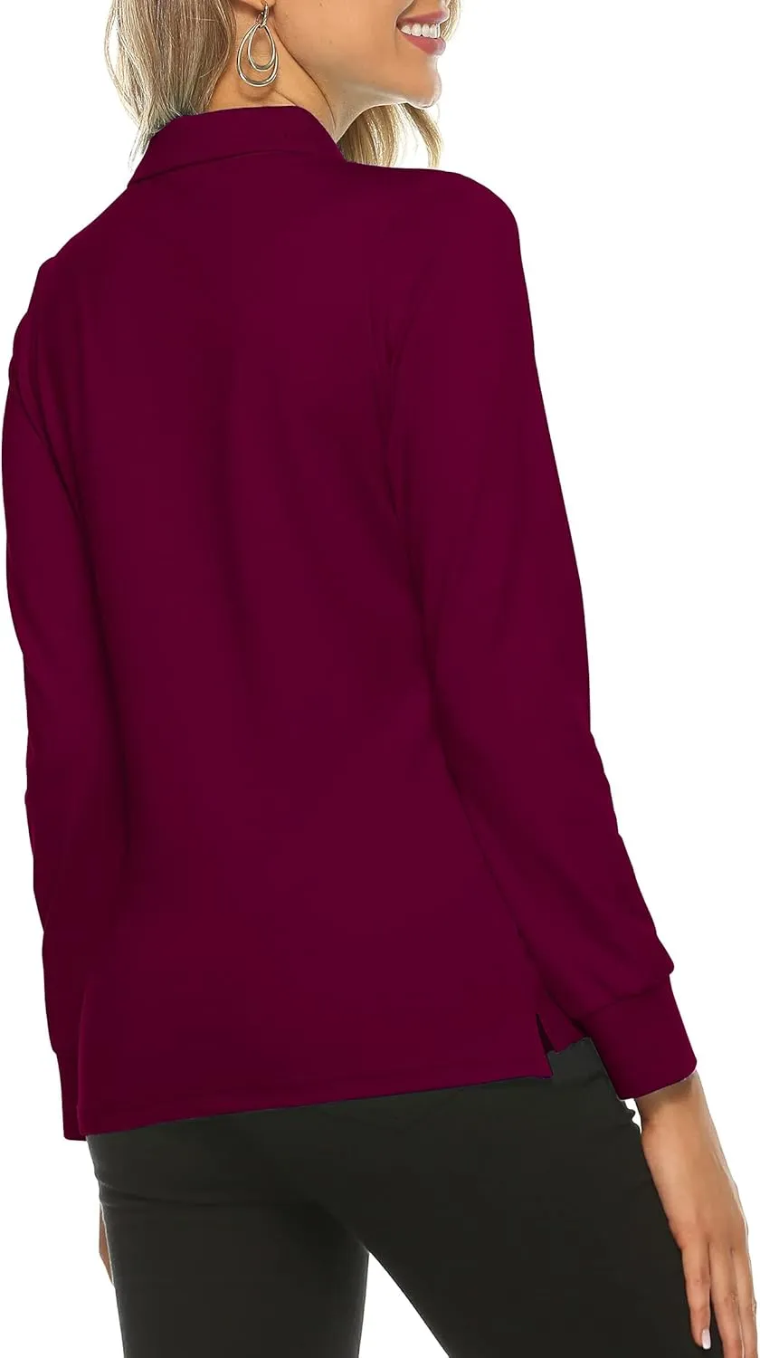 Women's Long Sleeve Golf Polo Shirts Lightweight Quick Dry Moisture Wicking Athletic Tennis Sports Tops 3-Button