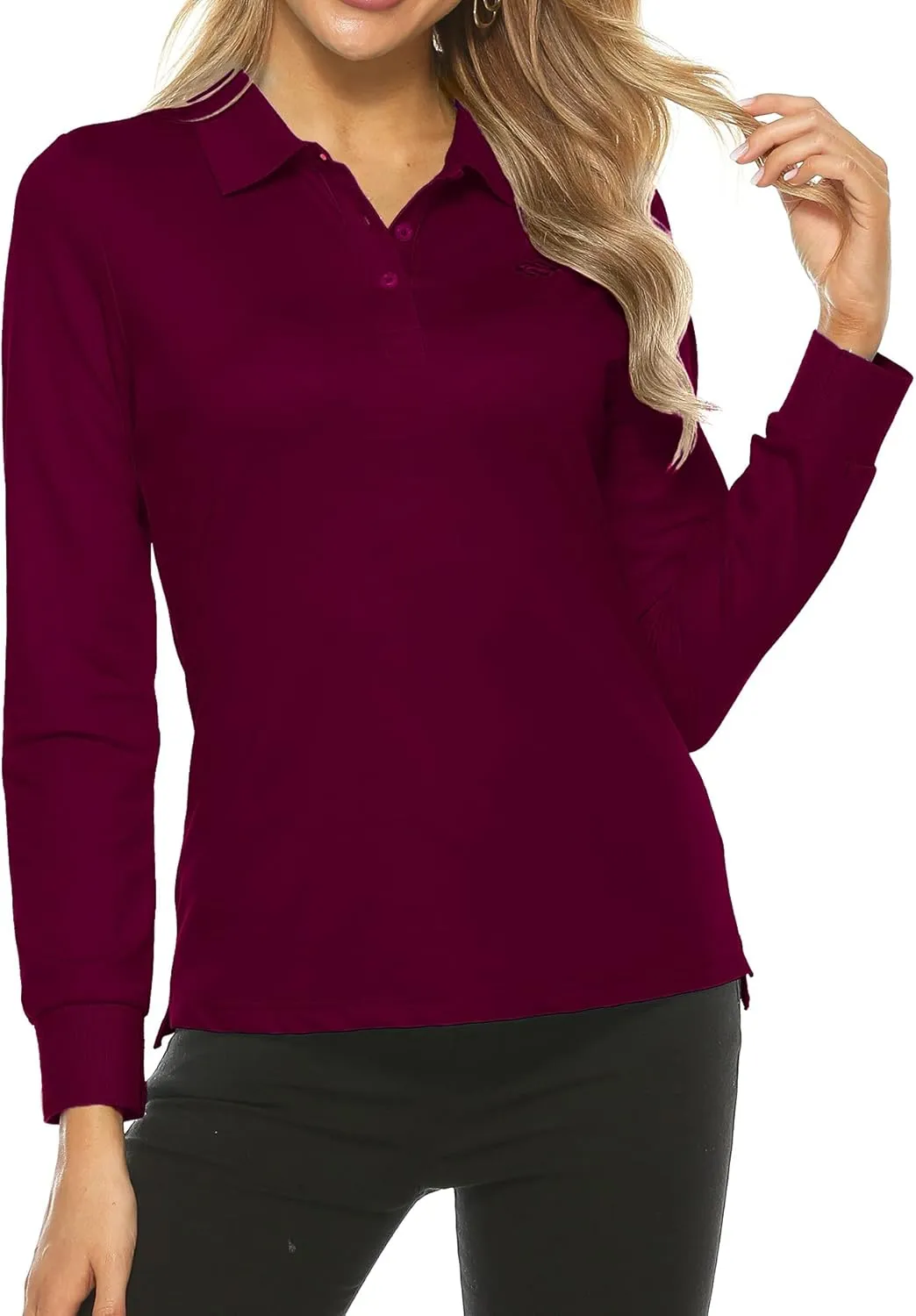 Women's Long Sleeve Golf Polo Shirts Lightweight Quick Dry Moisture Wicking Athletic Tennis Sports Tops 3-Button