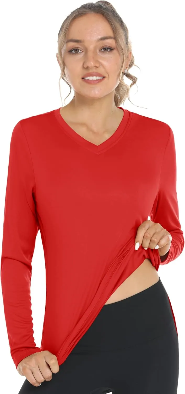 Women's Long Sleeve V Neck Workout Tops UPF50  Sun Protection Moisture Wicking Lightweight Swim T-Shirts