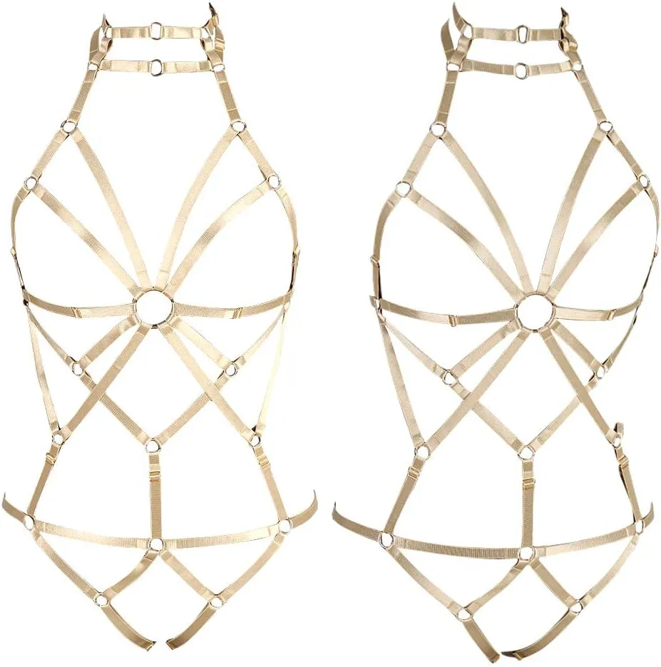 Women's Punk Body Harness Lingerie Full Waist Garter Belts Set Strappy Frame Cage Rave bras