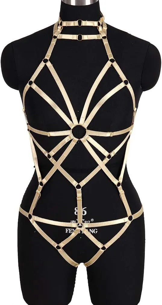 Women's Punk Body Harness Lingerie Full Waist Garter Belts Set Strappy Frame Cage Rave bras