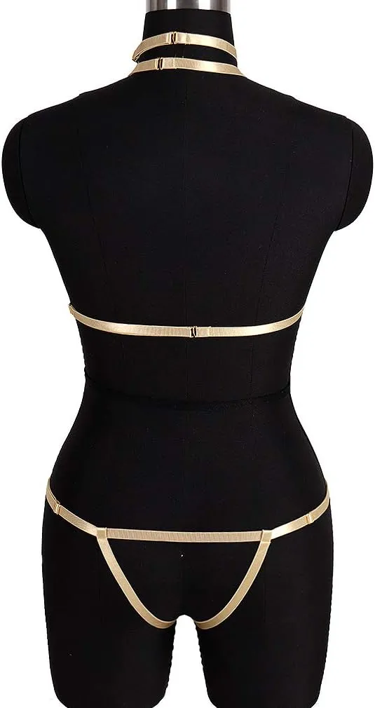Women's Punk Body Harness Lingerie Full Waist Garter Belts Set Strappy Frame Cage Rave bras